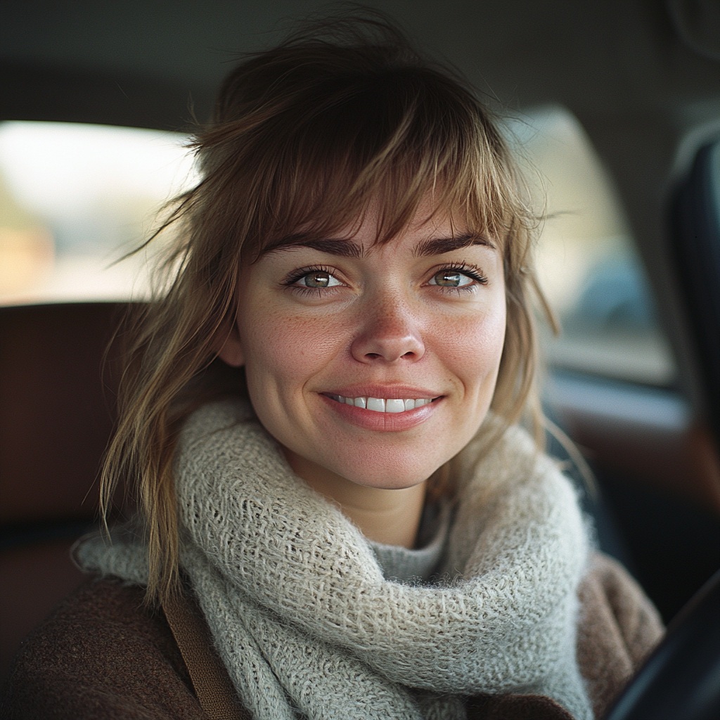 Una mujer feliz conduciendo | Fuente: Midjourney