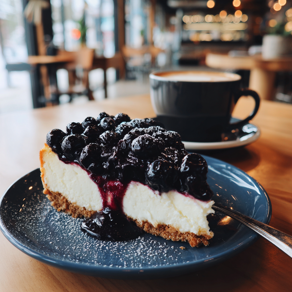 Una fetta di cheesecake su un tavolo | Fonte: Midjourney
