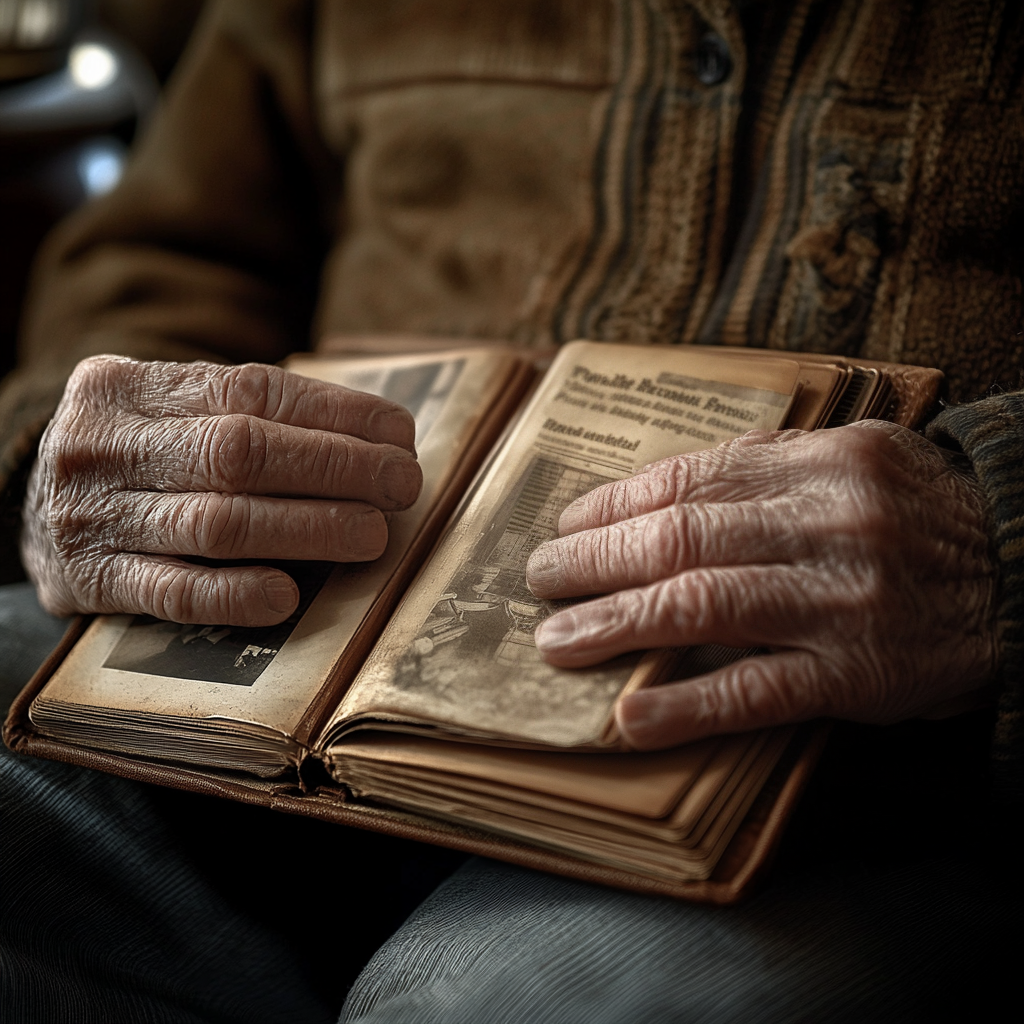 Un hombre mayor con un álbum de fotos en la mano | Fuente: Midjourney