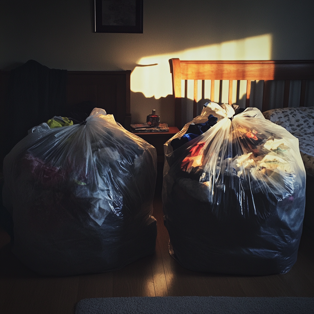 Bolsas de basura en un dormitorio | Fuente: Midjourney