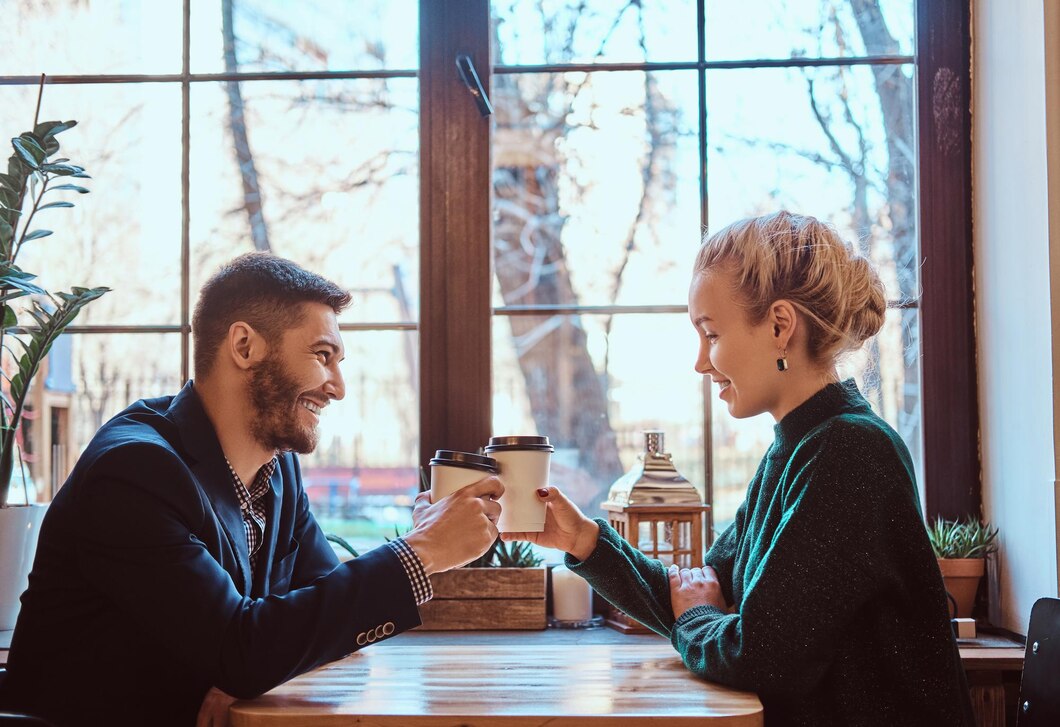 Una pareja hablando en un café | Fuente: Freepik