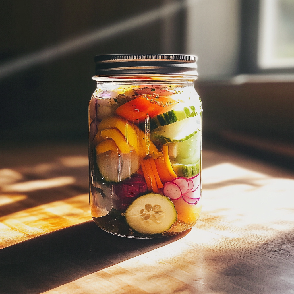 Un tarro de verduras en escabeche | Fuente: Midjourney
