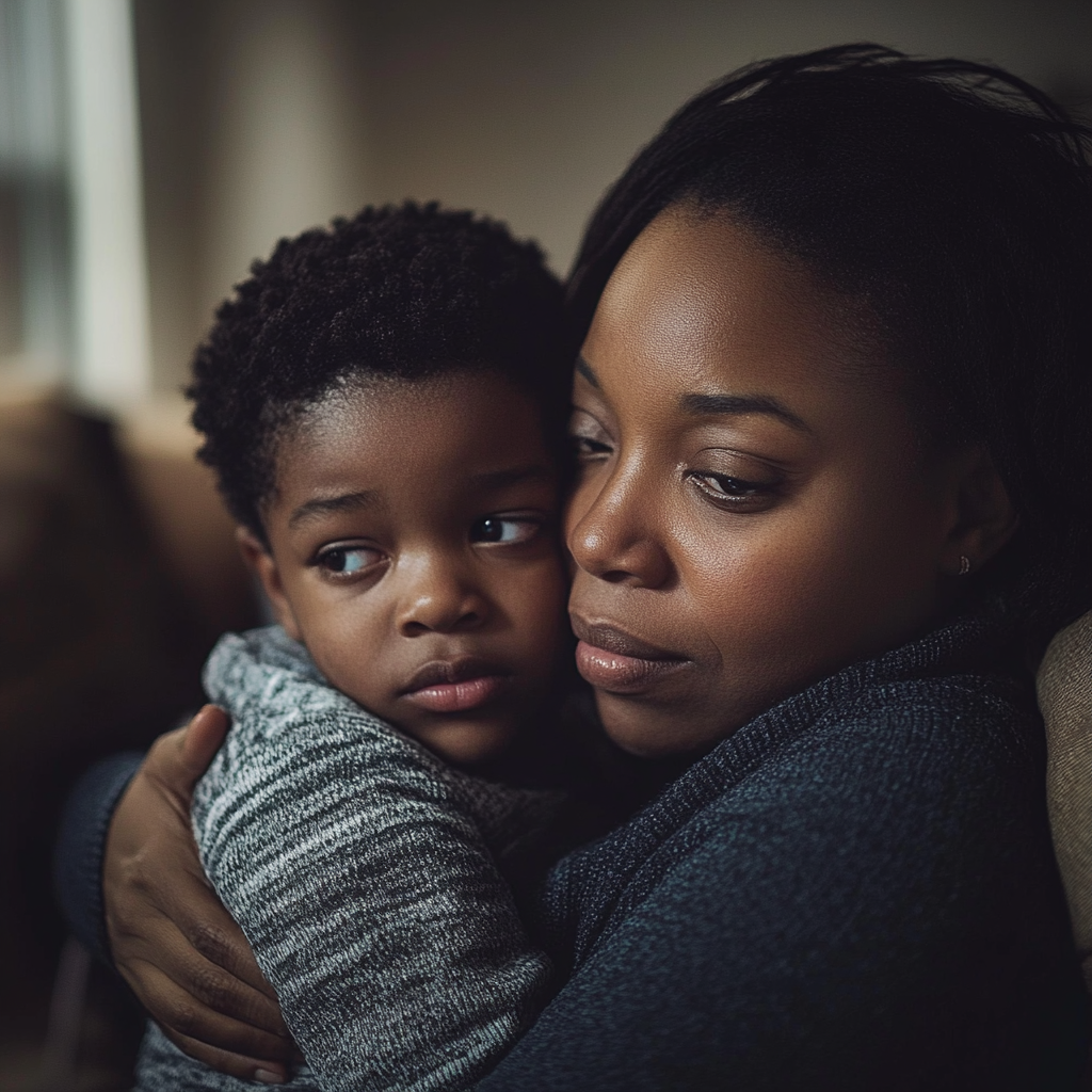 Una mujer llevando a su hijo | Fuente: Midjourney