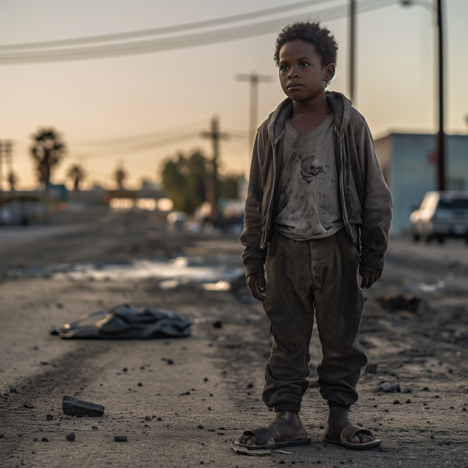 Un niño negro sin hogar en la calle | Fuente: Midjourney