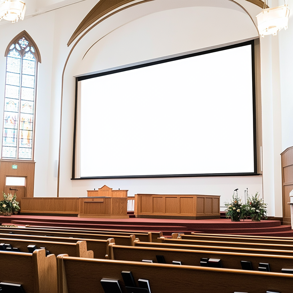 Una pantalla audiovisual en una iglesia | Fuente: Midjourney