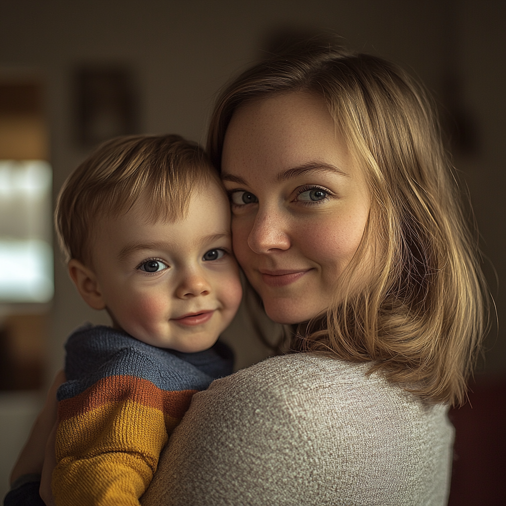 Una mujer con un niño en brazos | Fuente: Midjourney