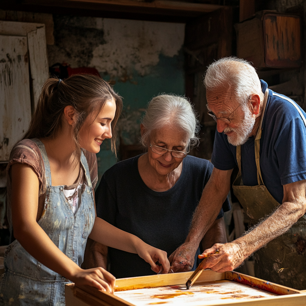 Una familia pintando junta | Fuente: Midjourney