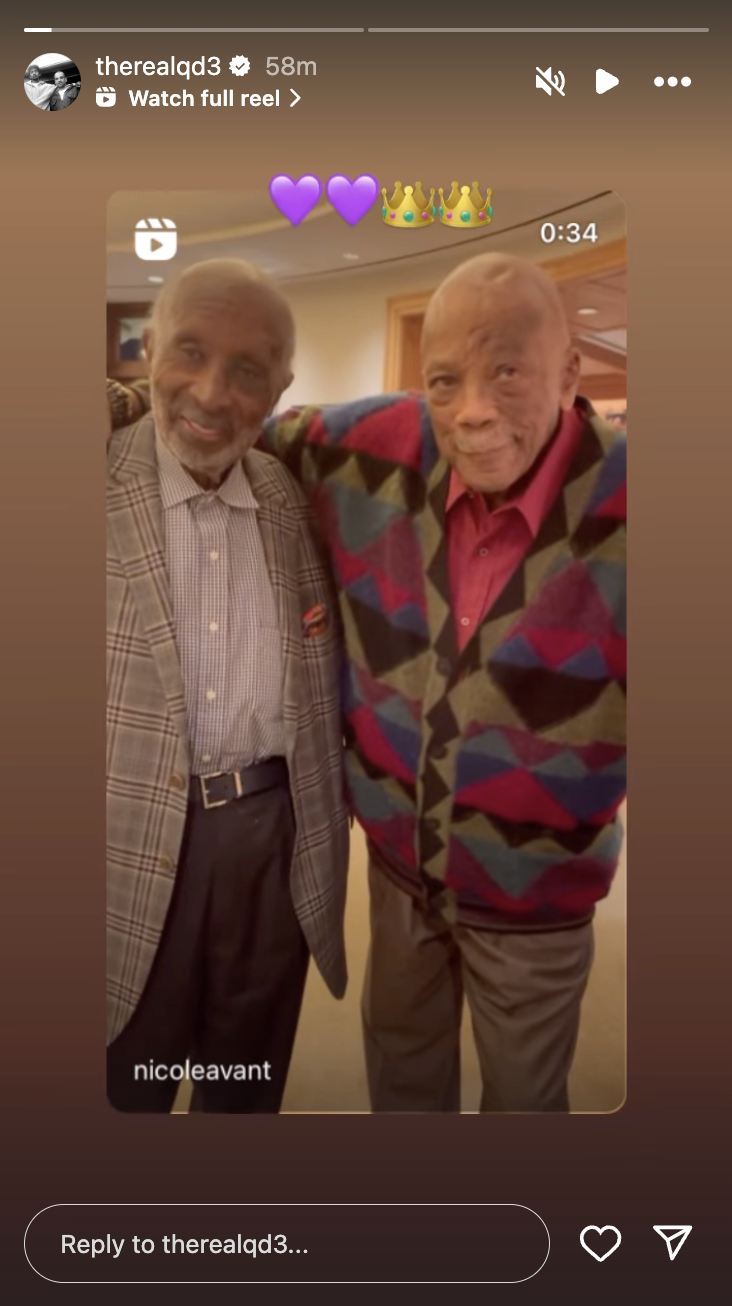 Quincy Jones III vuelve a publicar un homenaje a Quincy Jones en sus historias de Instagram el 4 de noviembre de 2024 | Fuente: Instagram/therealqd3/