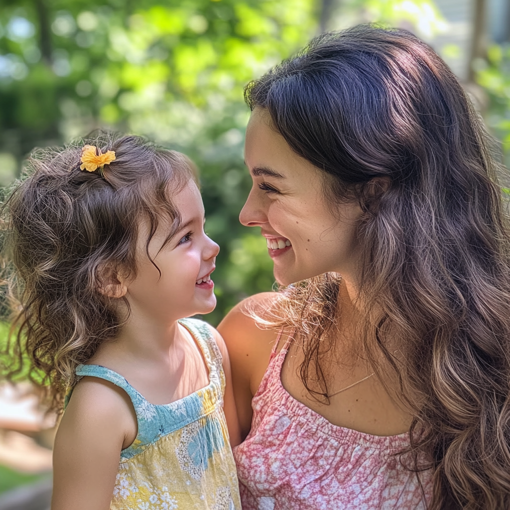 Una mujer sonriente hablando con su hija | Fuente: Midjourney