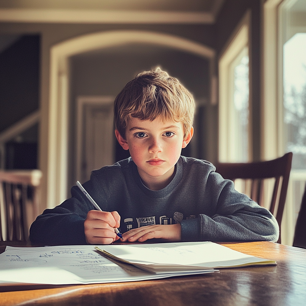 Un niño sentado a la mesa | Fuente: Midjourney