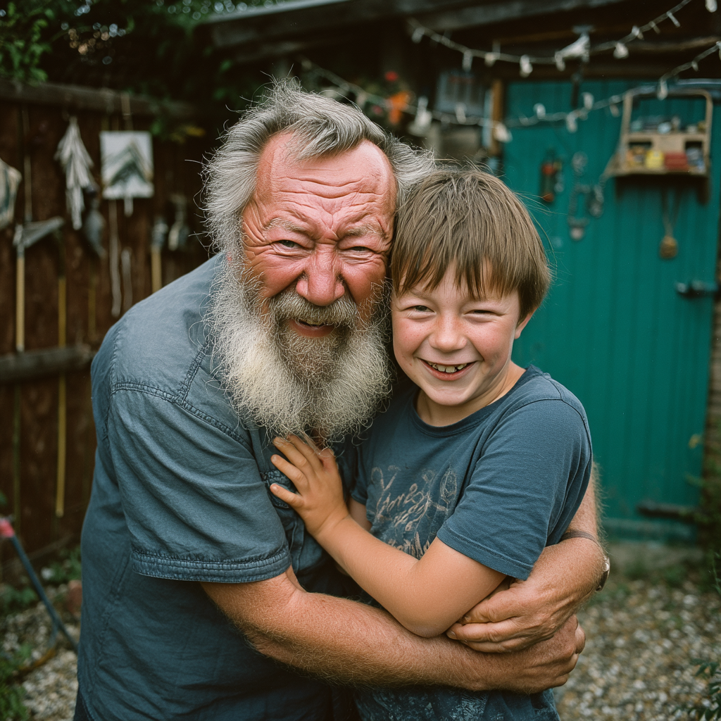 Un uomo felice che abbraccia un bambino | Fonte: Midjourney
