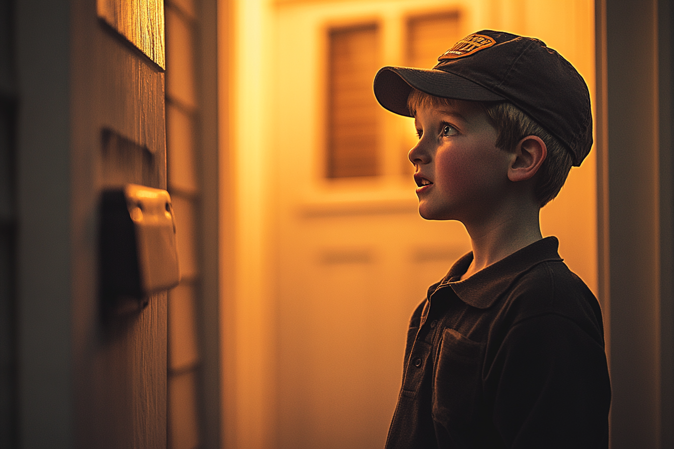 Un niño sorprendido en la puerta | Fuente: Midjourney