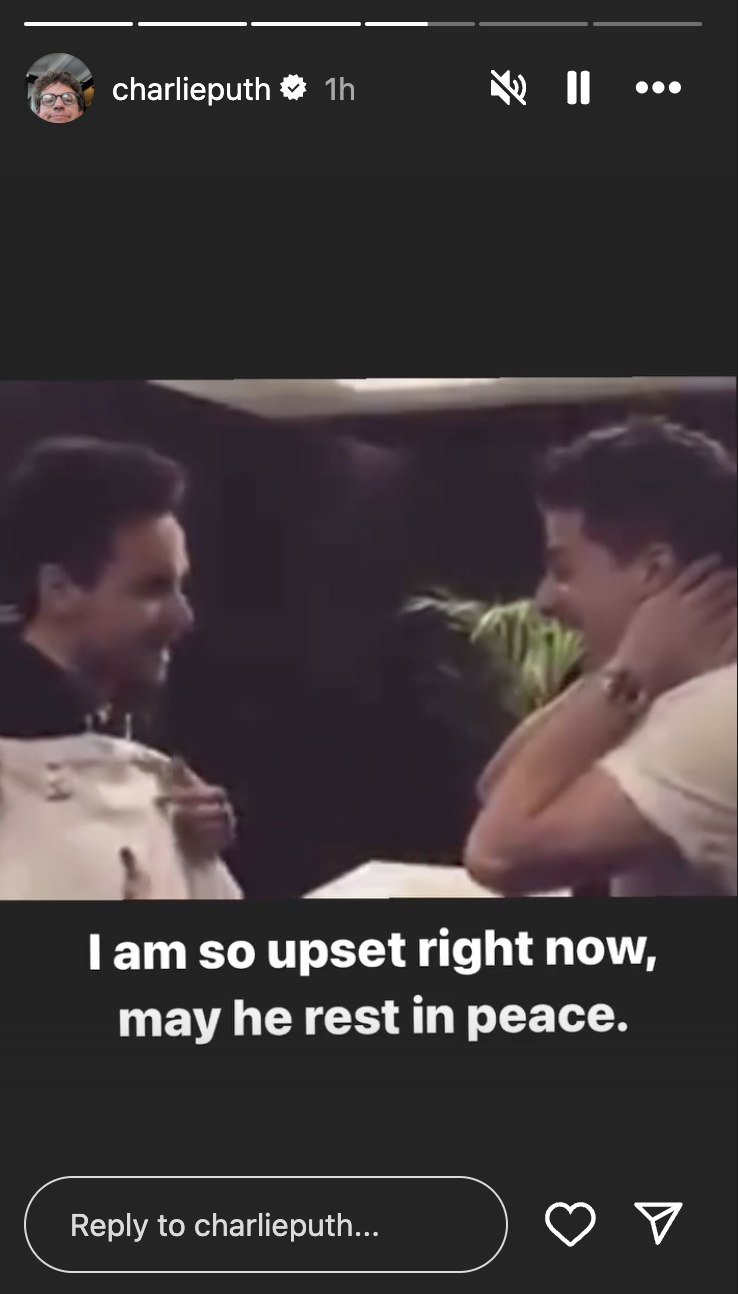 Historia de Instagram de Charlie Puth sobre la repentina muerte de Liam Payne, publicada el 16 de octubre de 2024 | Fuente: Instagram.com/charlieputh