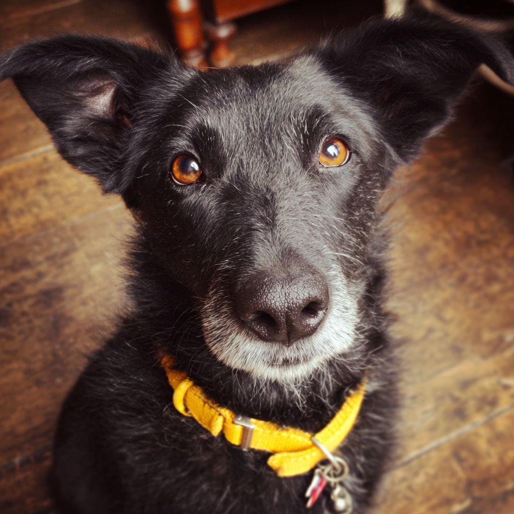 Primer plano de un perro con collar amarillo | Fuente: Midjourney