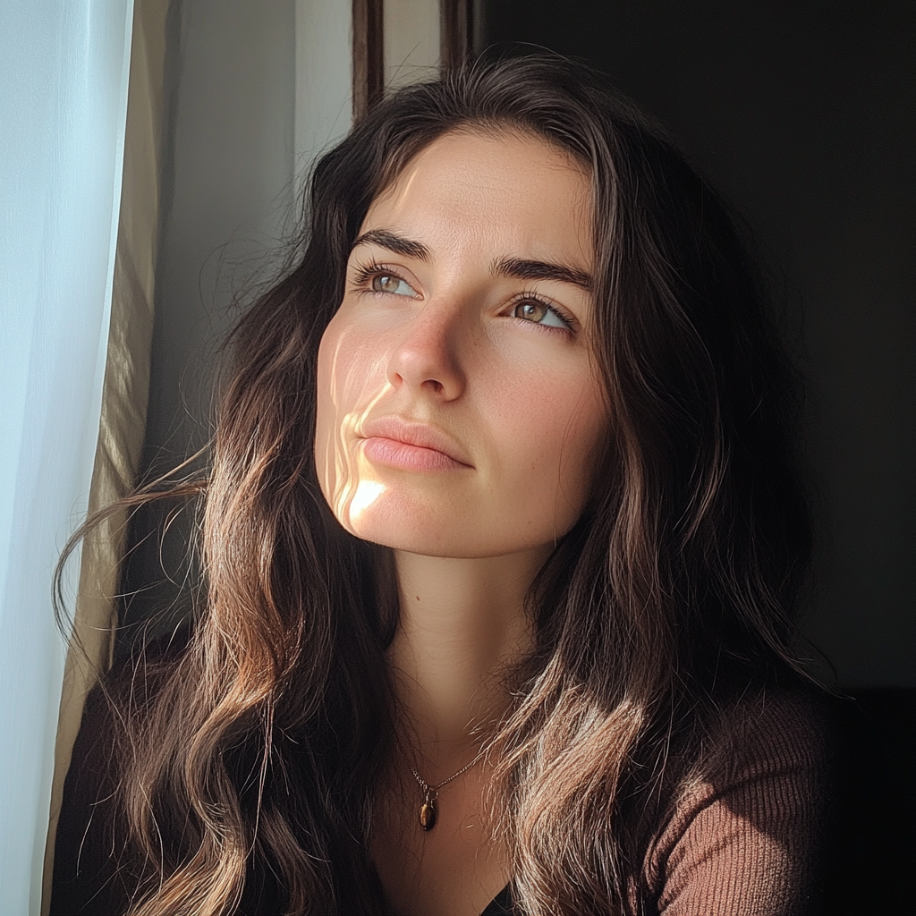 Una mujer sentada junto a una ventana | Fuente: Midjourney