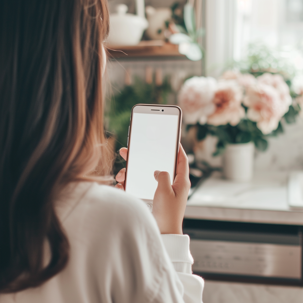 Una mujer sujetando su teléfono | Fuente: Midjourney