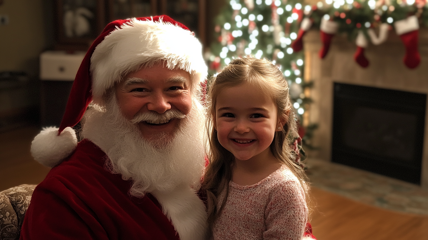 Una niña y un Papá Noel sonriendo | Fuente: Midjourney