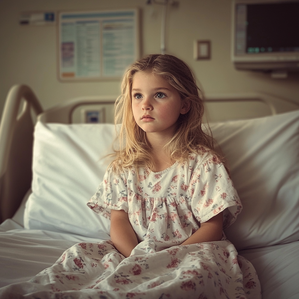 Niña con discapacidad visual en una cama de hospital | Fuente: Midjourney