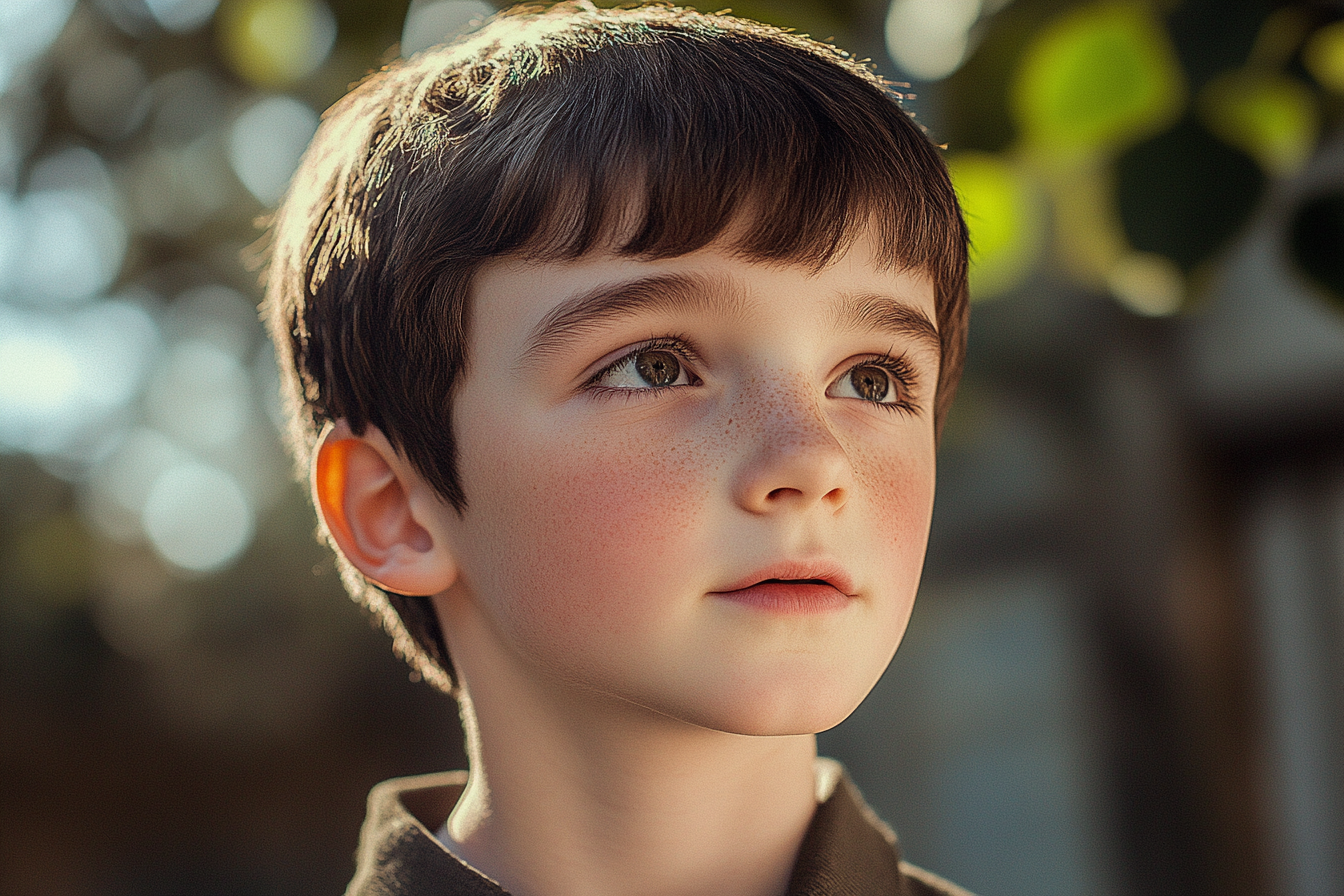 Un niño de pie en el patio trasero | Fuente: Midjourney