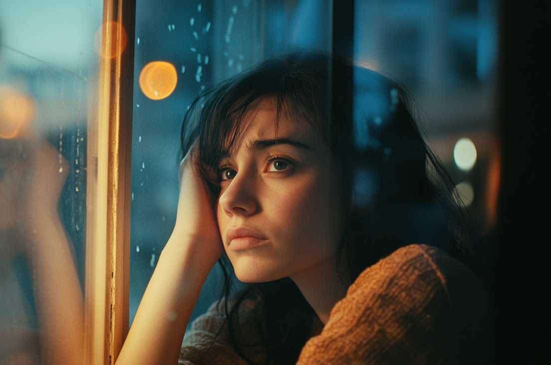 Una mujer mirando por la ventana | Fuente: Midjourney