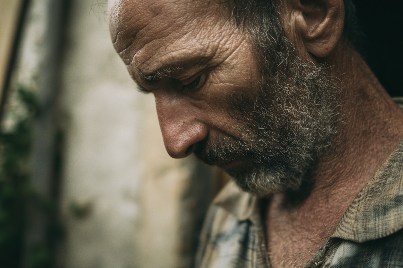 Un anciano mirando hacia abajo | Fuente: Midjourney