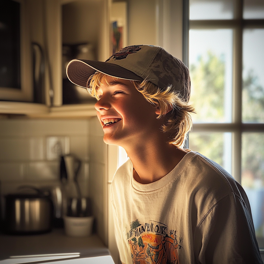 Un niño riendo en una cocina | Fuente: Midjourney