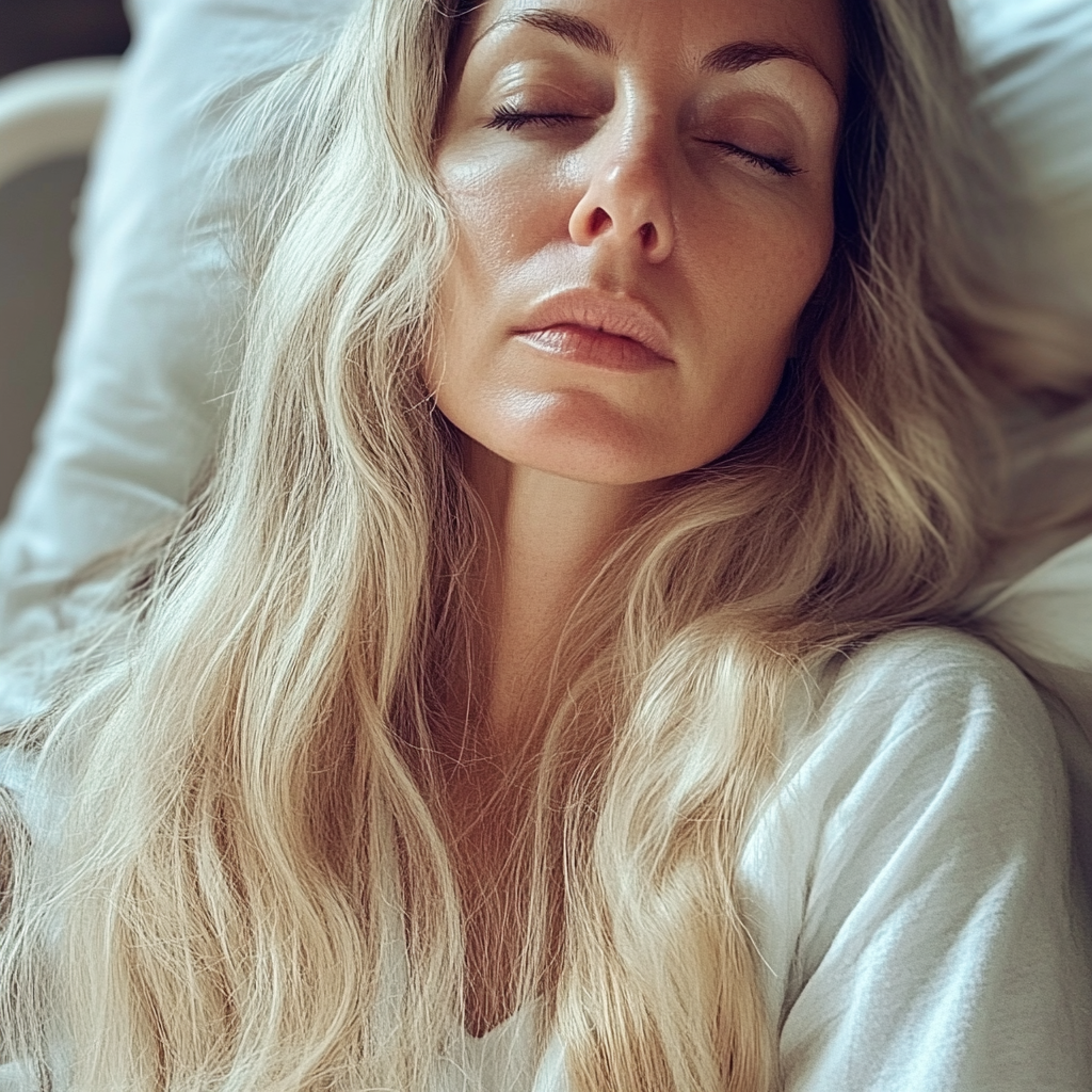 Una mujer durmiendo en una cama de hospital | Fuente: Midjourney