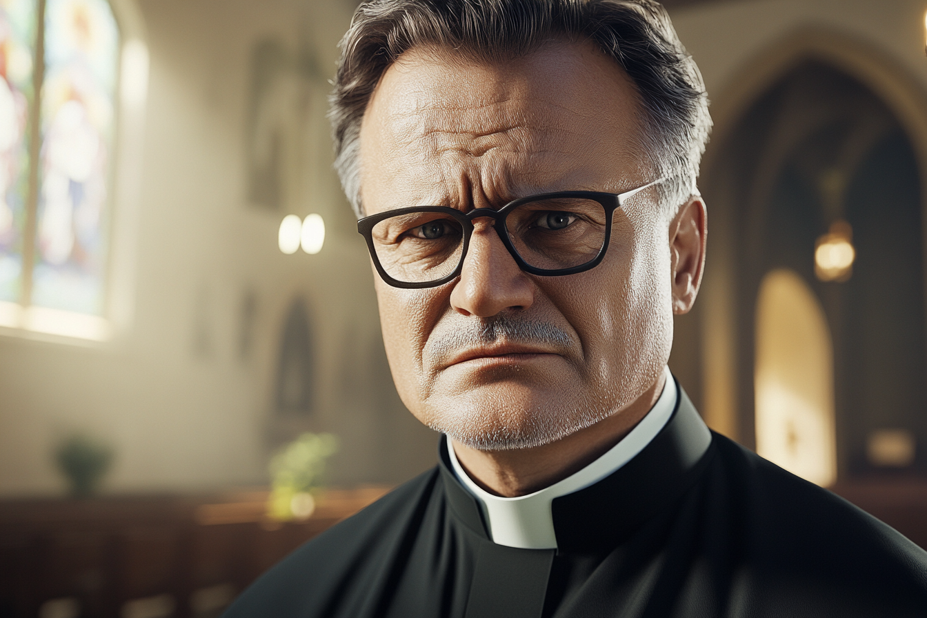Un sacerdote con cara de preocupación | Fuente: Midjourney