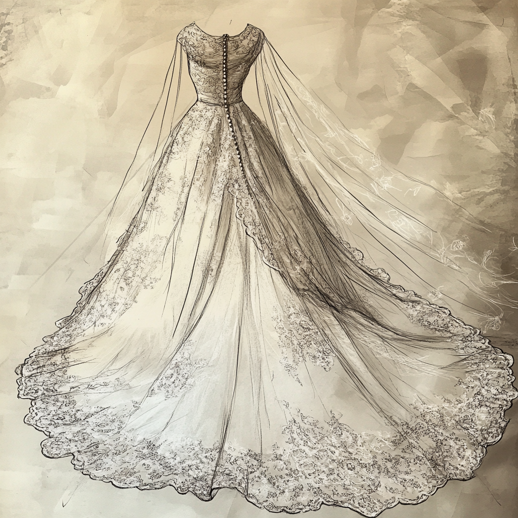 Un boceto de vestido de novia | Fuente: Midjourney