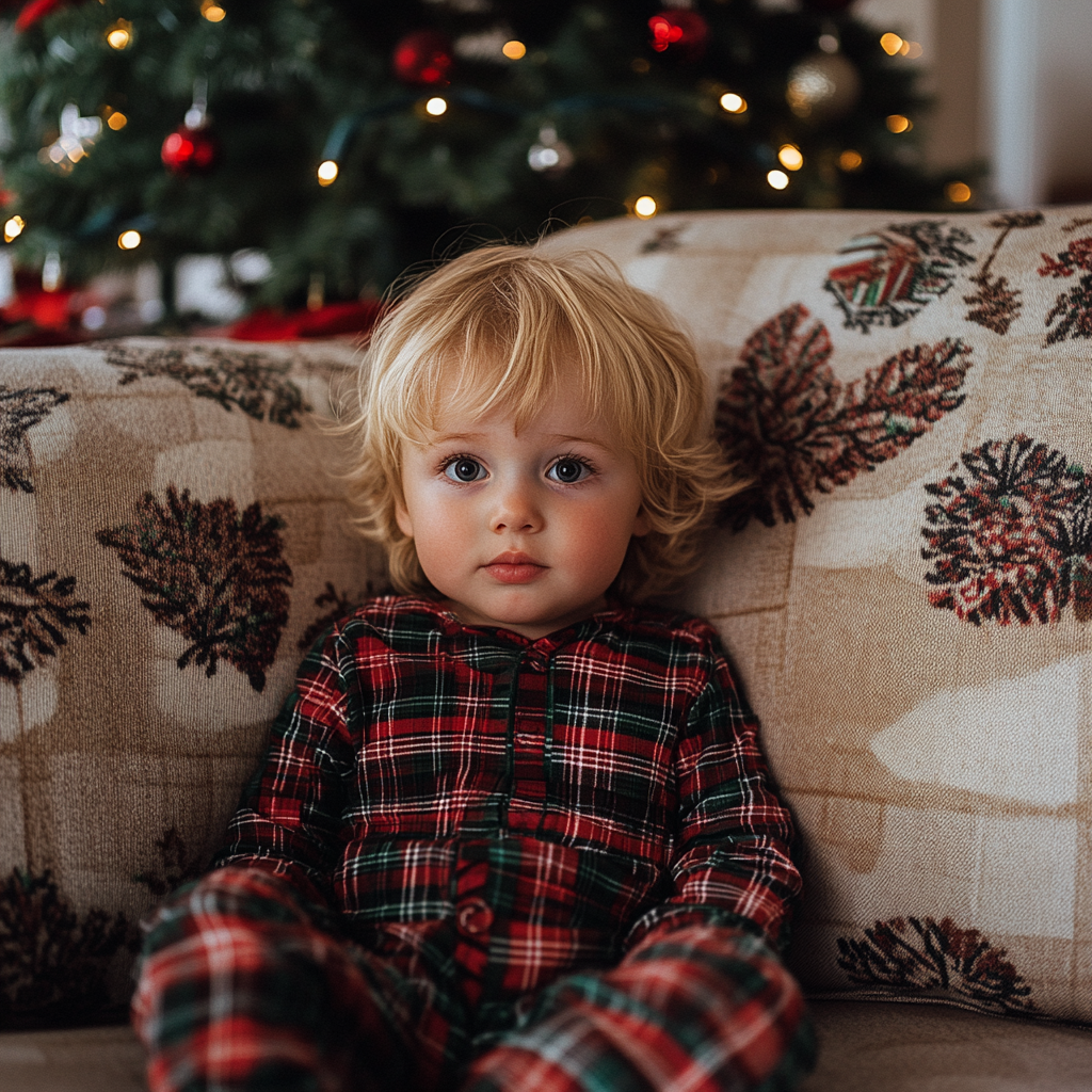 Un niño pequeño con un pijama de cuadros | Fuente: Midjourney