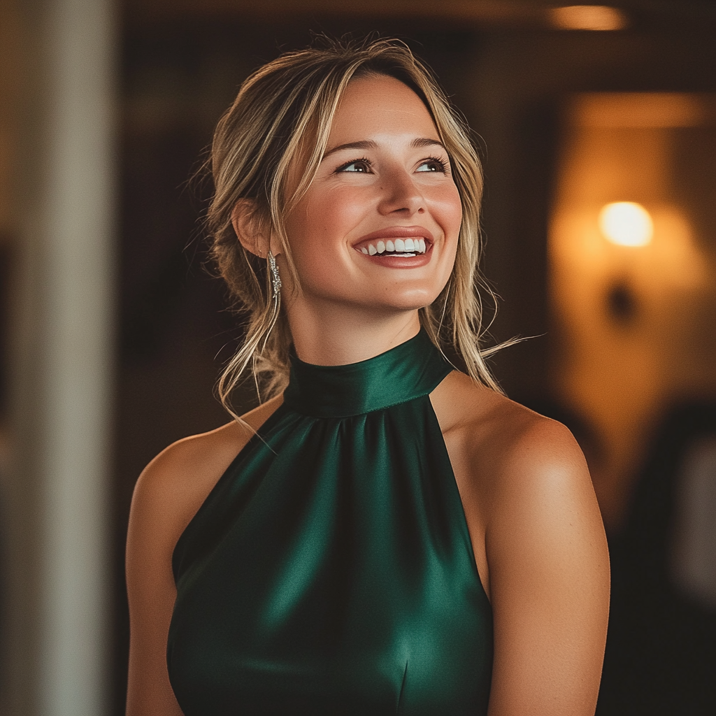 Una bella mujer con un vestido verde | Fuente: Midjourney