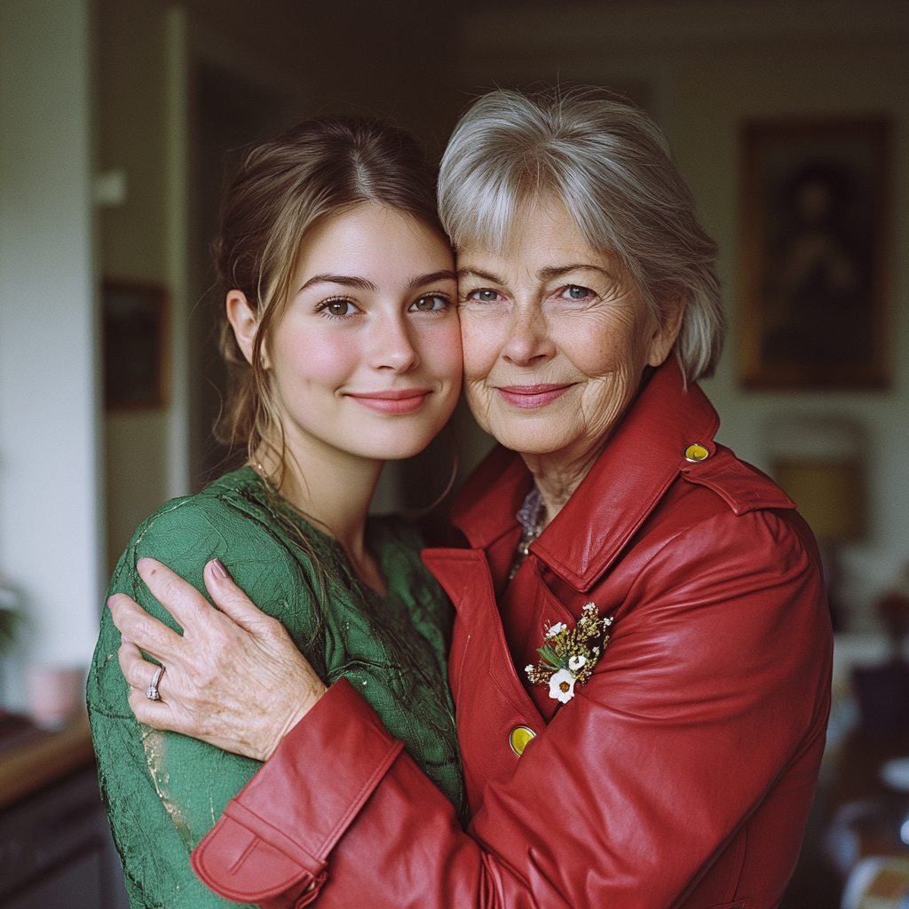 Una madre y una hija felices abrazadas | Fuente: Midjourney