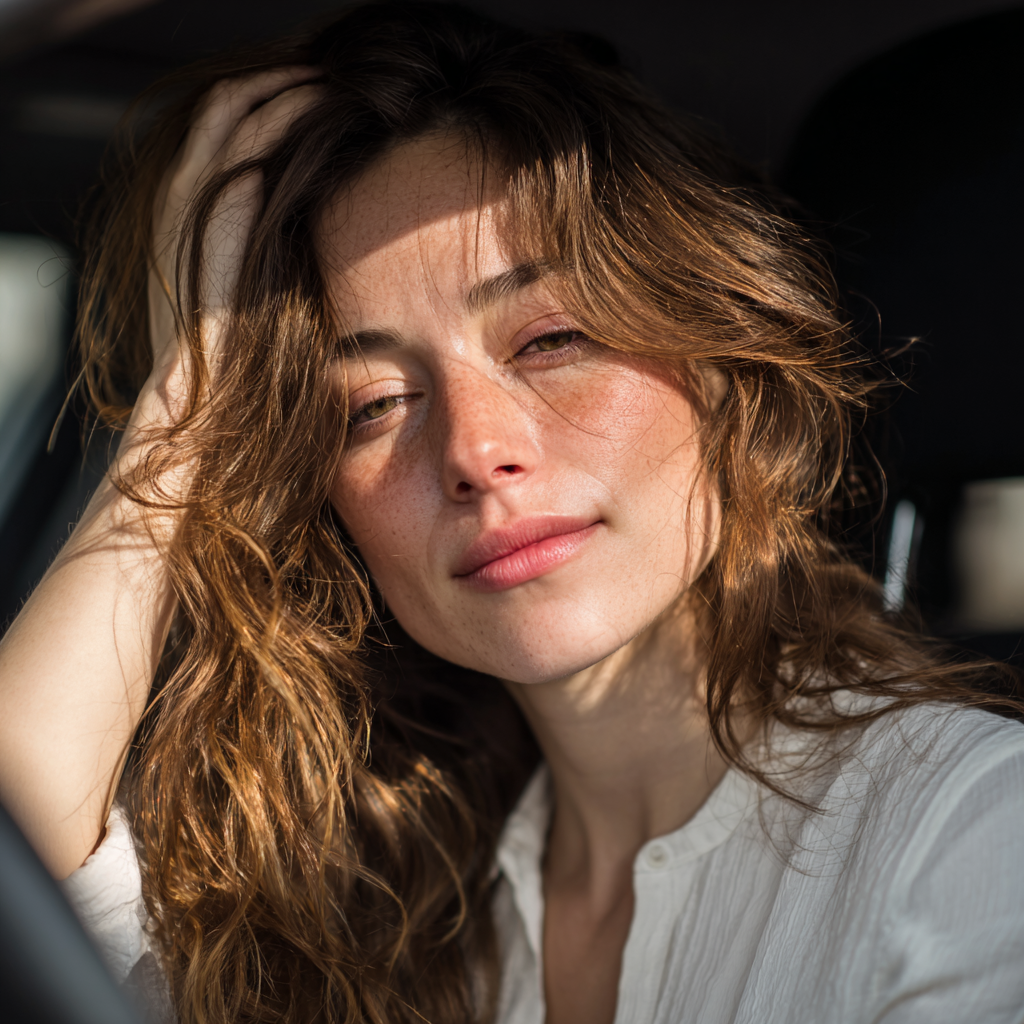 Una donna emotiva seduta in macchina | Fonte: Midjourney