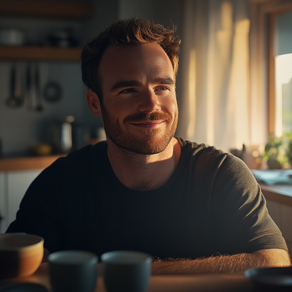 Un hombre sonriendo a su esposa | Fuente: Midjourney
