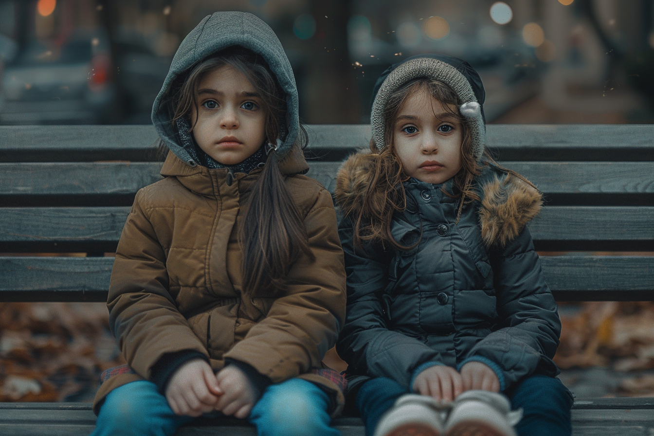 Dos chicas sentadas en un banco del parque | Fuente: Midjourney