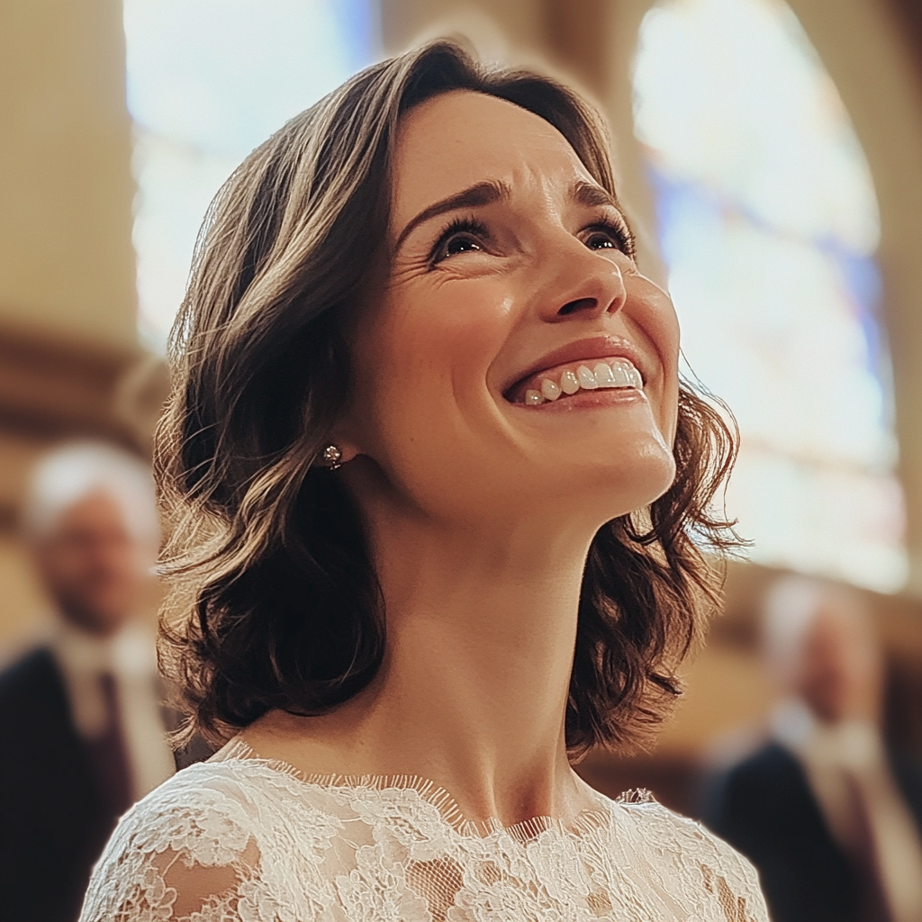 Una novia emocionada en el altar | Fuente: Midjourney