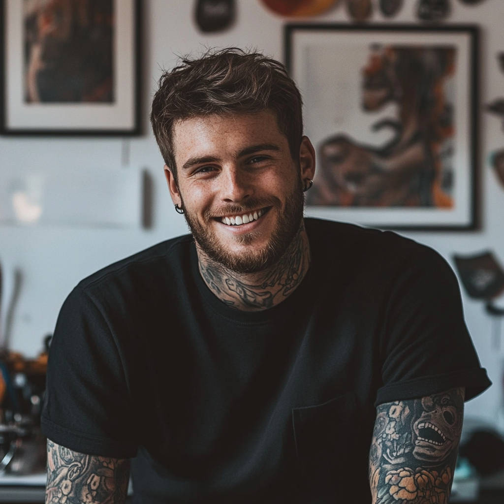 Un tatuador sonriente | Fuente: Midjourney
