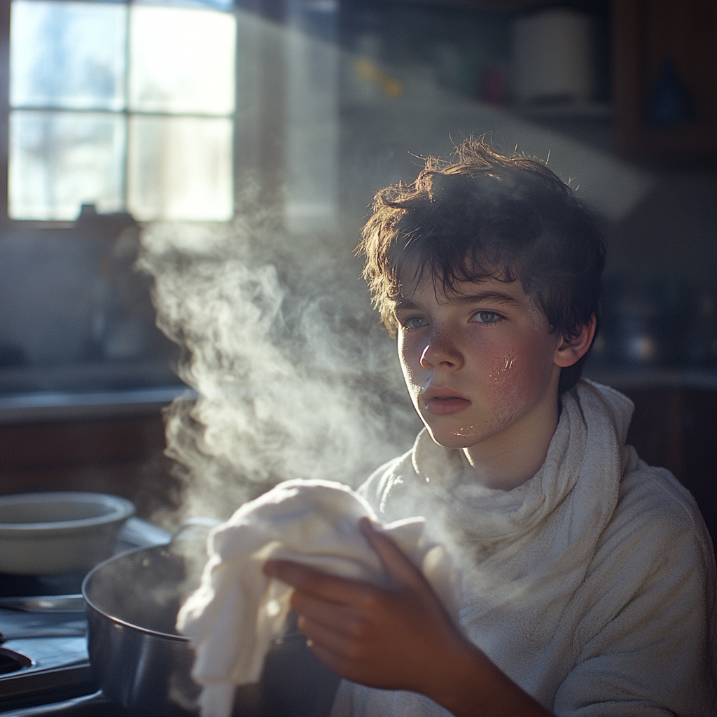 Un adolescente culpable con humo a su alrededor | Fuente: Midjourney