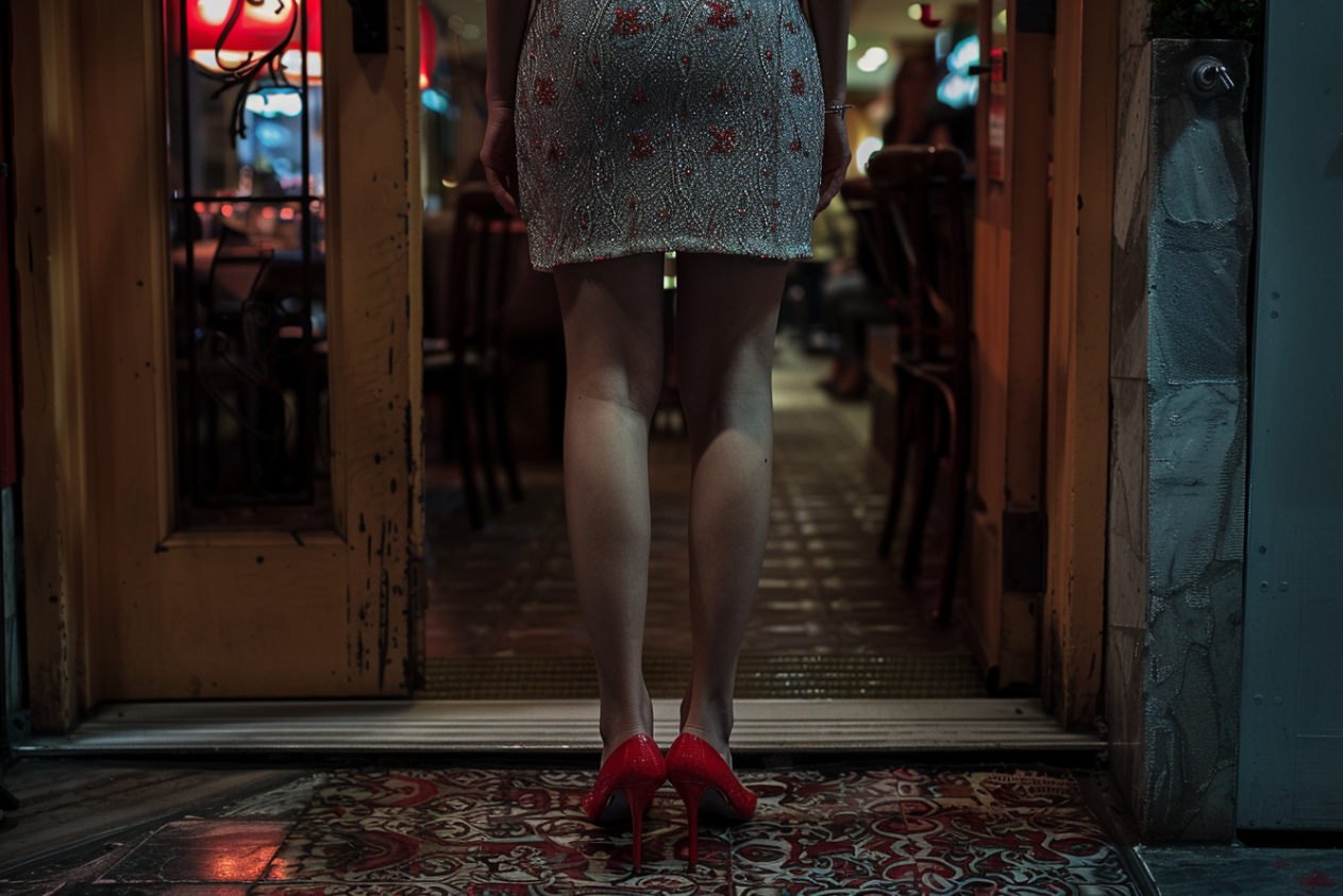 Una mujer entrando en un restaurante | Fuente: Midjourney