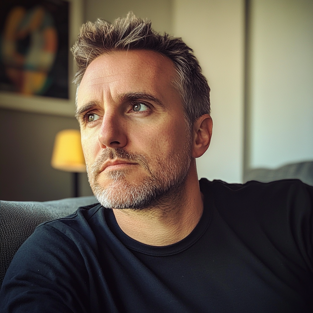 Primer plano de un hombre pensativo | Fuente: Midjourney