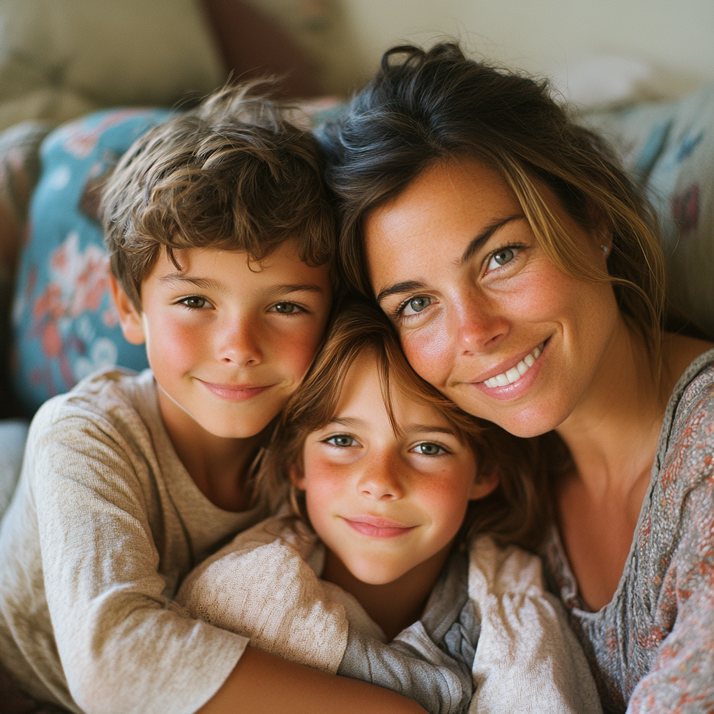 Una madre feliz y sus hijos | Fuente: Midjourney