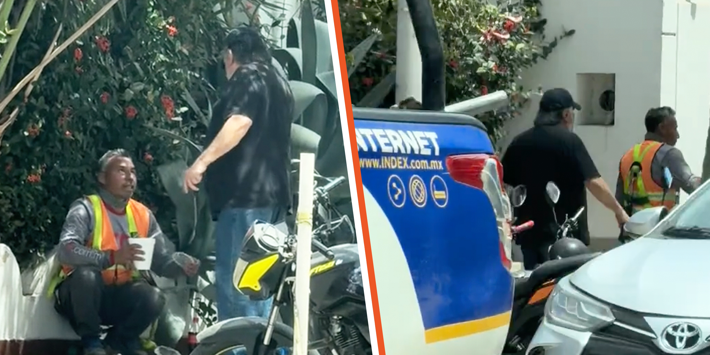 La interacción viralizada entre el trabajador y otro hombre. | Foto: tiktok.com/mayrisfranco1