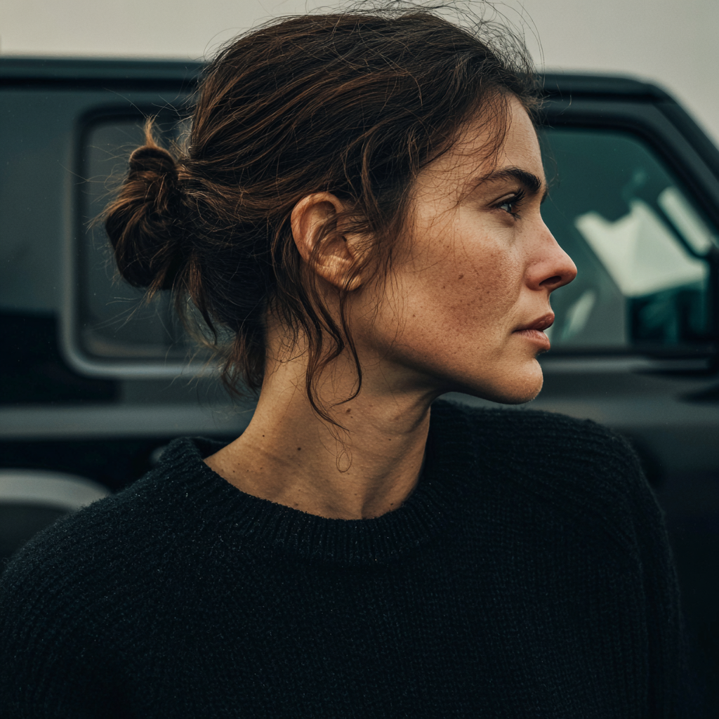 Una mujer delante de un automóvil | Fuente: Midjourney