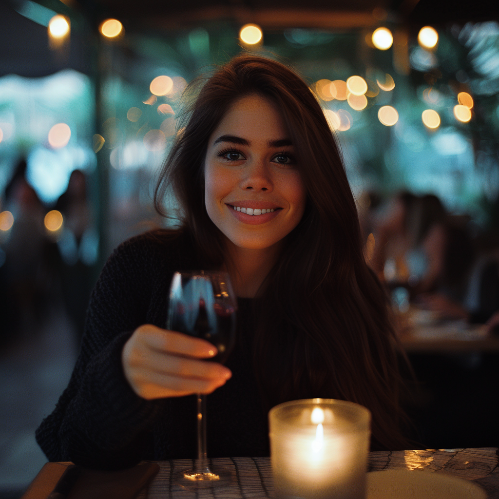 Una mujer sujetando su vino | Fuente: Midjourney