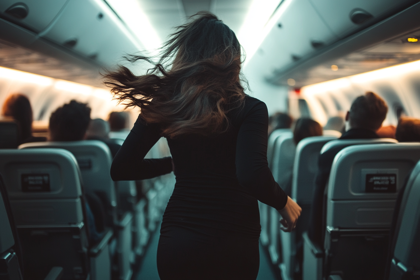 Una mujer corriendo en un avión | Fuente: Midjourney