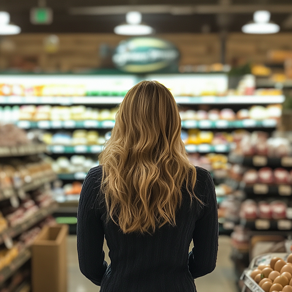 Una mujer de pie en una tienda de comestibles | Fuente: Midjourney