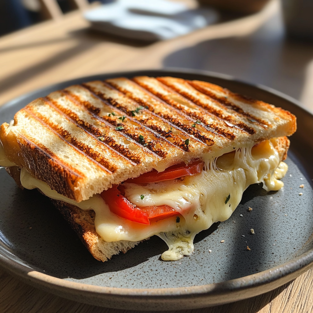Un bocadillo de queso tostado en un plato | Fuente: Midjourney