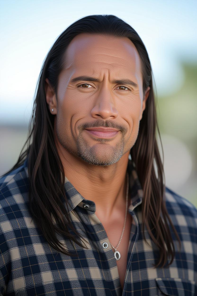 Una imagen generada por IA de Dwayne Johnson con un peinado diferente | Fuente: Grok
