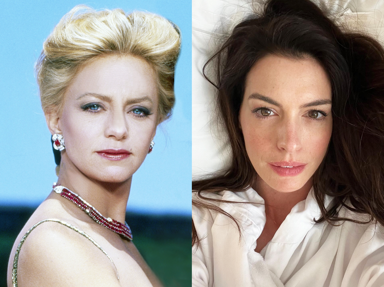 Un lado a lado de Goldie Hawn y Anne Hathaway a los 40 años. | Fuente: Getty Images | Instagram/annehathaway