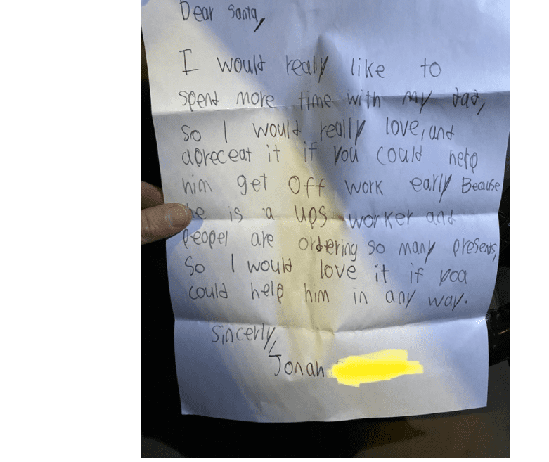La carta del hijo de Scott a Papá Noel. | Foto: reddit.com/r/pics